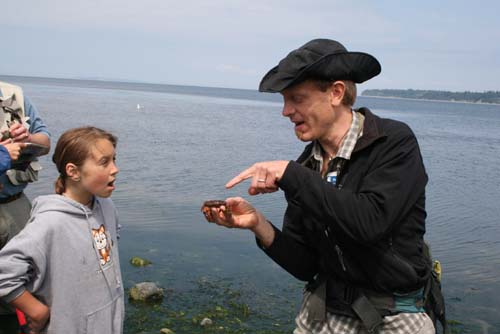 Beach Naturalist Doug Stark with excited youth